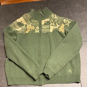 Rare Vintage Upper Playground Kurt Cobain Green Zip-Up Grunge Sweater